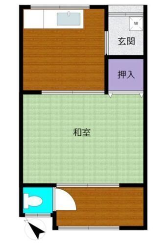 間取り図 - 1DK 玄関・押入・和室・トイレ